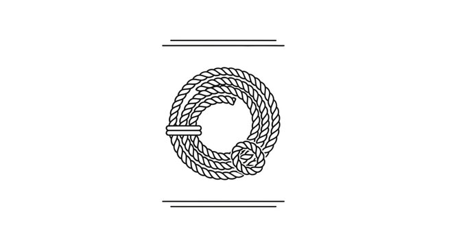 Western Lasso Rope Circle Emblem with Knot and Double Lines Border