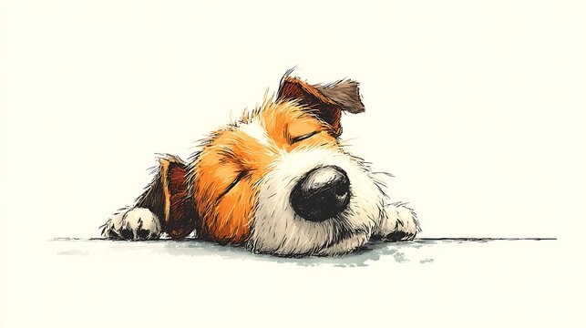 Adorable fox terrier dog sleeping peacefully with eyes closed. cartoon illustration. cute and fluf