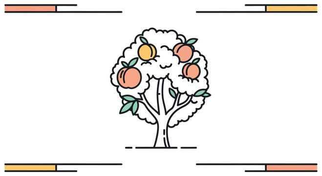 Whimsical Peach Tree with Ripe Fruits and Abstract Borders