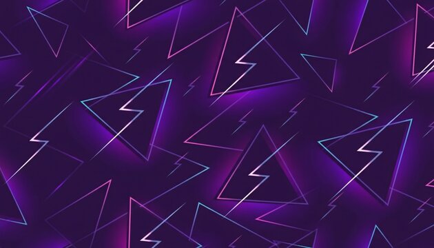 A vibrant purple background with neon lightning bolts and triangles in a modern design