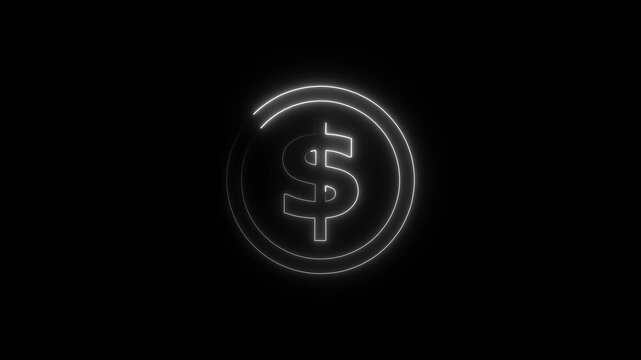 glowing neon dollar banknote icon animation on black background. dollar banknote icon. stacked dollar bills representing finance, banking, savings, and economic wealth concept.