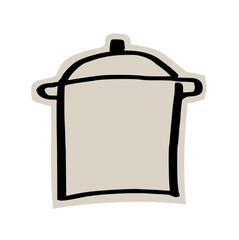 Fototapeta premium Cooking stockpot soup cauldron scrapbook doodle sticker icon: hand drawn illustration of kitchenware, stew boiling, and cafe menu design