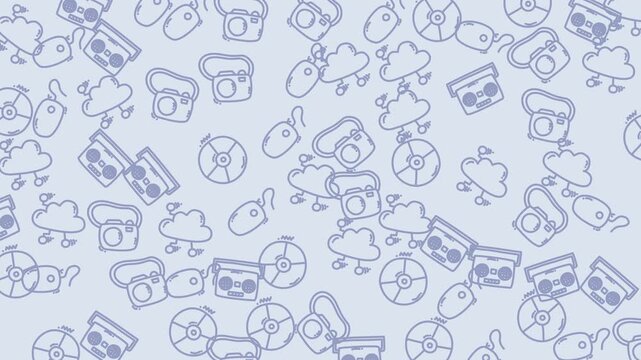 Pattern of cloud mouse disk phone radio icons. Perfect for technologyrelated designs and digital concepts. Ideal for background or banner.