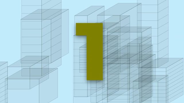 A colorful countdown timer from four to one over a digital wireframe city background