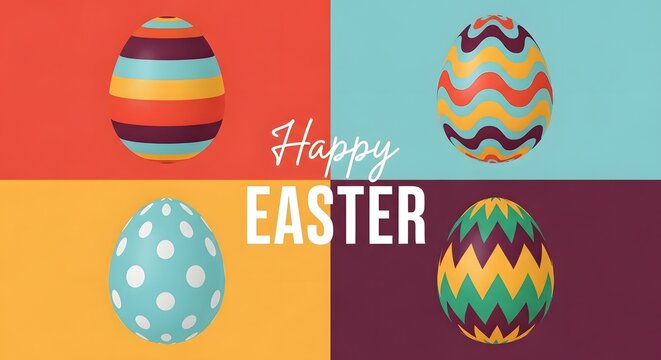 Vibrant easter eggs on colorful backgrounds