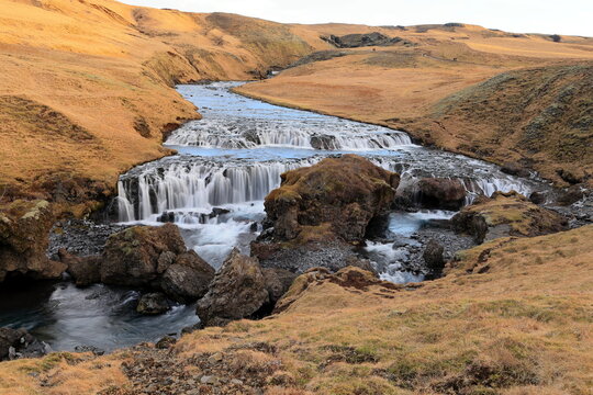 Hestava&eth;sfoss, a waterfall upstream of Skogafoss in south Iceland  