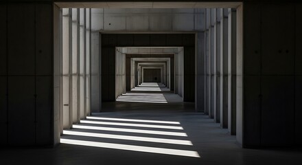 Fototapeta premium Concrete corridor with repetitive arches brutalist architecture