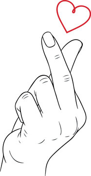 PrintSaranghae Finger Heart Gesture Illustration with Red Heart Symbol