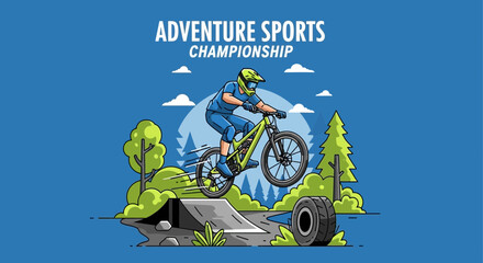 Obraz premium Dynamic Mountain Biker Soaring Through An Extreme Adventure Sports Championship Course