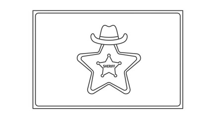 Fototapeta premium Sheriff Star Badge Emblem with Cowboy Hat Outline Icon