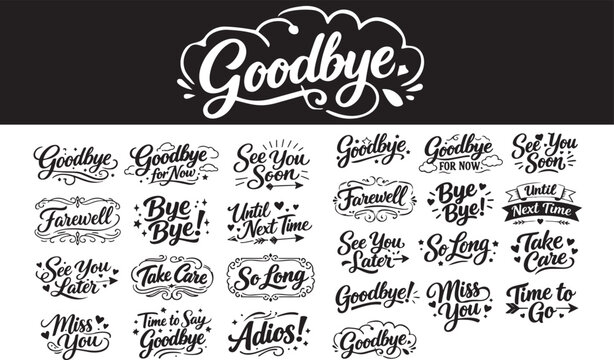 Goodbye Lettering Quotes Bundle &ndash; Handwritten Farewell & Bye Phrases Set