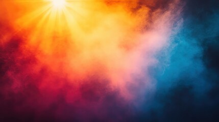 Obraz premium Vibrant colored smoke swirls with dramatic sun rays and light effects