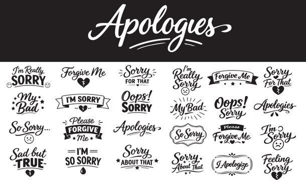 Apologies Lettering Quotes Bundle &ndash; Handwritten Sorry & Forgive Me Phrases Set