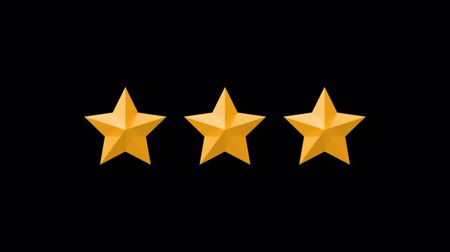 Three star rating icon animated video, animation video isolated on alpha channel background. Animated of 3 stars rating. Motion graphics of review concept.