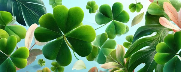 Fototapeta premium Shamrock and clover frame background in green for St. Patrick's Day celebration and spring designs