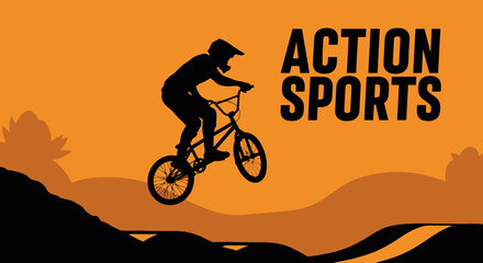 Naklejka premium Dynamic Silhouette Of A BMX Rider Mid-Air Against Vibrant Orange Sky