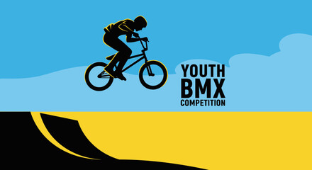 Naklejka premium Dynamic Silhouette Of A Young Cyclist Performing A Jump During A Bmx Competition