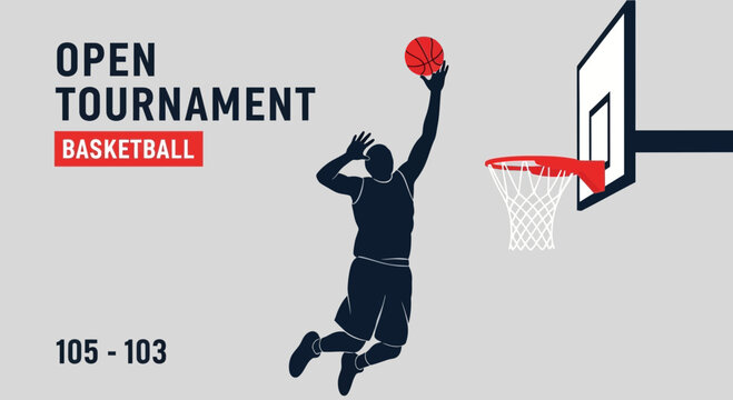 Dynamic Silhouette Of Basketball Player Slam Dunking In Open Tournament