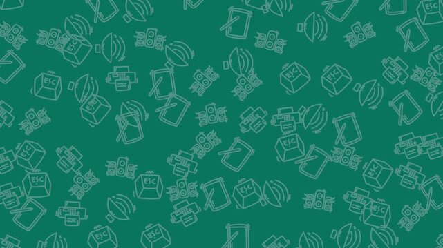 Green background with scattered school supply illustrations. Suitable for educational, back to school, stationery, and academic design projects.