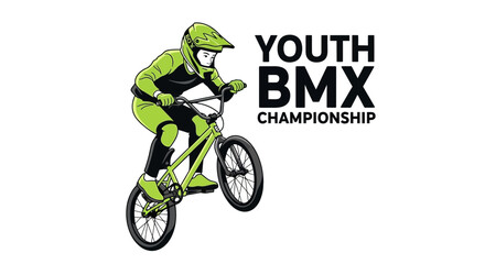 Naklejka premium Dynamic Youth Bmx Rider In Action Celebrating Championship Victory
