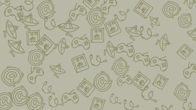 Pattern of various social media and tech icons suitable for presentations, websites, and marketing materials needing modern and digital designs.