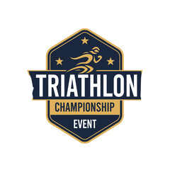 Fototapeta premium Elegant Triathlon Championship Emblem Design Showcasing Dynamic Athlete Silhouette and Event Details