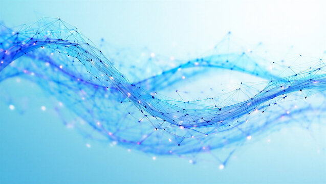Abstract blue network wave of glowing connections and dots on a soft background