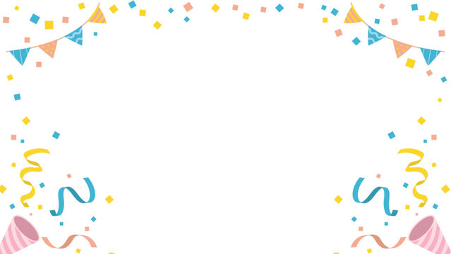 ガーランドとクラッカー・紙吹雪フレーム 1920&times;1080サイズのパーティー用横長バナー背景ベクター素材