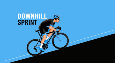 Obraz premium Energetic Cyclist Sprinting Downhill on a Bicycle in Vector Illustration Style
