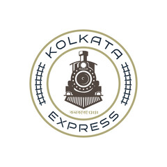 Fototapeta premium Vintage Train Badge Logo with Steam Locomotive, Railway Emblem Logo Template, Editable Vector Logo for Transport Company, Travel Brand, Railway Club, Retro Badge Design