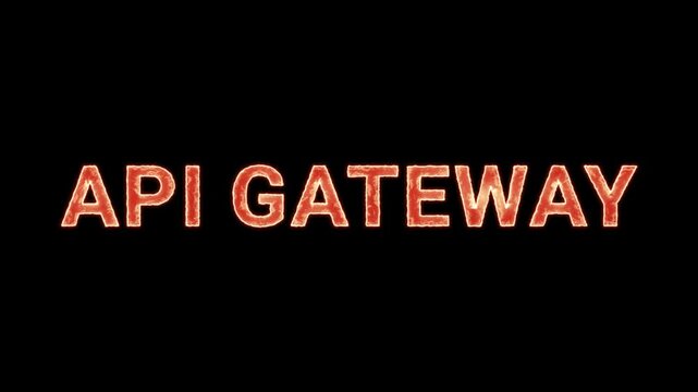 Api Gateway Text Glowing Neon Reveal Animation Orange Isolated On Black Background