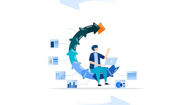 Circular flow chart infographic showing report cycle process and business workflow system for data management and operational structure video animation motion graphic concept