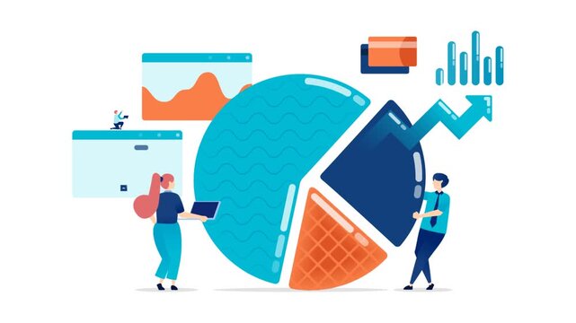 Pie chart showing distribution of business results growth and progress analysis for company performance evaluation video animation motion graphic financial concept