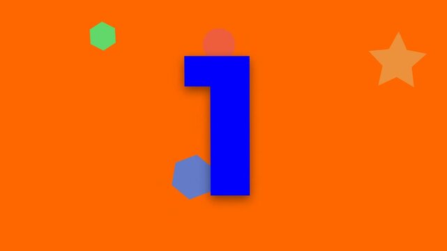 Animated colorful countdown timer from 5 to 1 over an orange background with geometric icons
