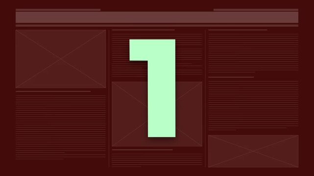 Digital colorful countdown timer from five to one over a red graphic background