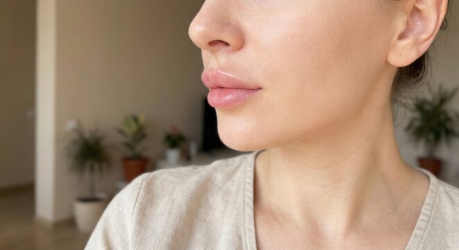 Side profile of woman with natural lip filler results