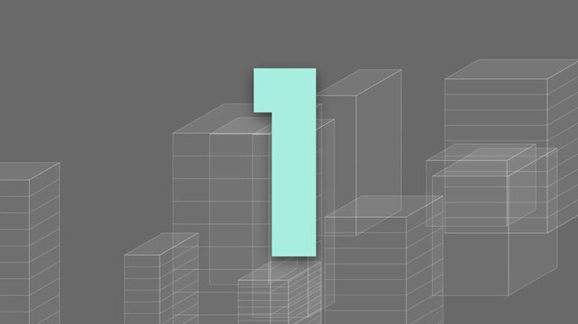 Modern colorful countdown timer from five to one with geometric wireframe background elements