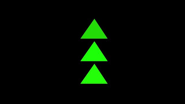 Green Upward Arrows Motion Graphic Animation Loop Three bright triangle shapes s