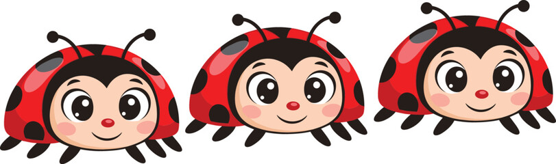 Cute ladybug cartoon faces set with different expressions, adorable vector illustration of smiling insects in kawaii style for kids design © Jahangir