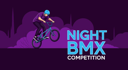 Obraz premium Extreme Night Bmx Competition Rider Performing Stunts