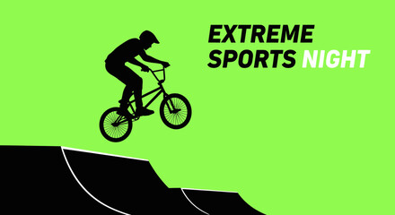 Obraz premium Extreme Sports Night Thrill Rider Silhouette With Bicycle Performing Air Jump On Ramp Event
