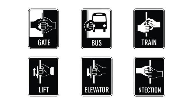 Black and white icons depicting elevator and train call buttons