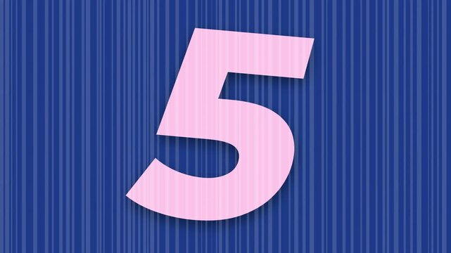 A colorful countdown timer from ten to one with pink numbers on a blue striped background