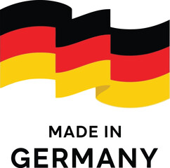 Fototapeta premium Made in Germany Badge with Waving German Flag Icon for Quality Product Labeling Design