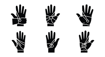 Fototapeta premium Various depictions of injured hands with bandages and broken bones