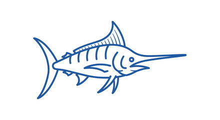 Obraz premium Blue Marlin Fish Outline Drawing, Marine Life, Ocean Predator, Sport Fishing Icon