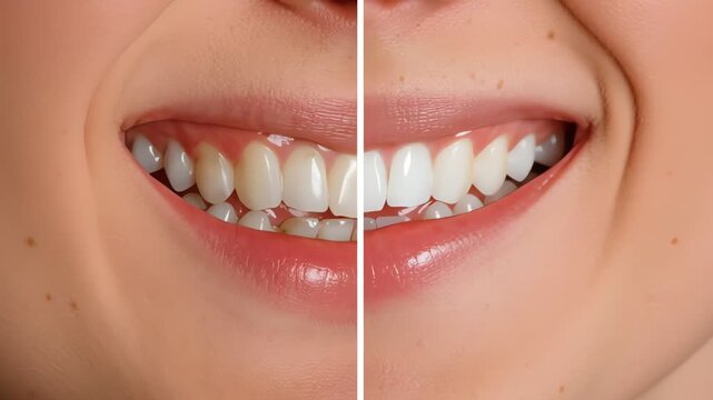 Teeth Whitening Before and After Comparison Macro View