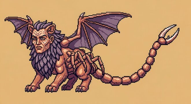 Mythical chimera creature rendered in detailed retro pixel art style