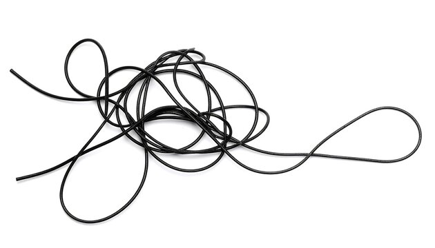 A tangled heap of black cord or string