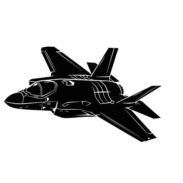 F-35 Flying Side View Military SVG Black Silhouette || Modern Stealth Jet Fighter || F-16 Fighter Jet Profile